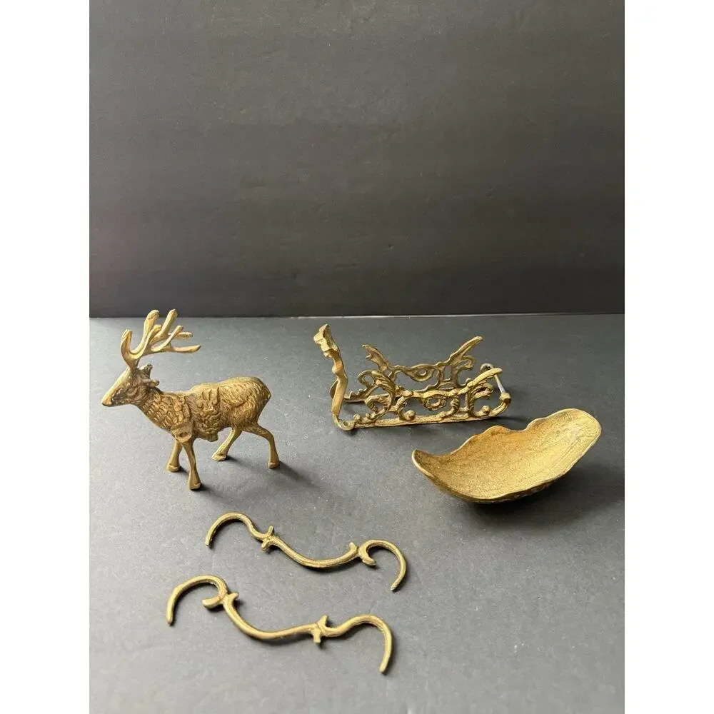 Vintage The Bombay Company Reindeer With Sleigh Brass tone Decorative Figurine